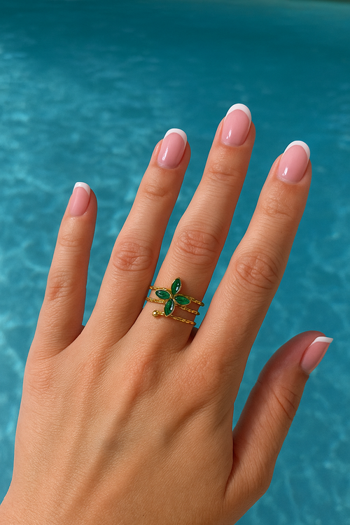 Bague avec fleur - Acier inoxydable