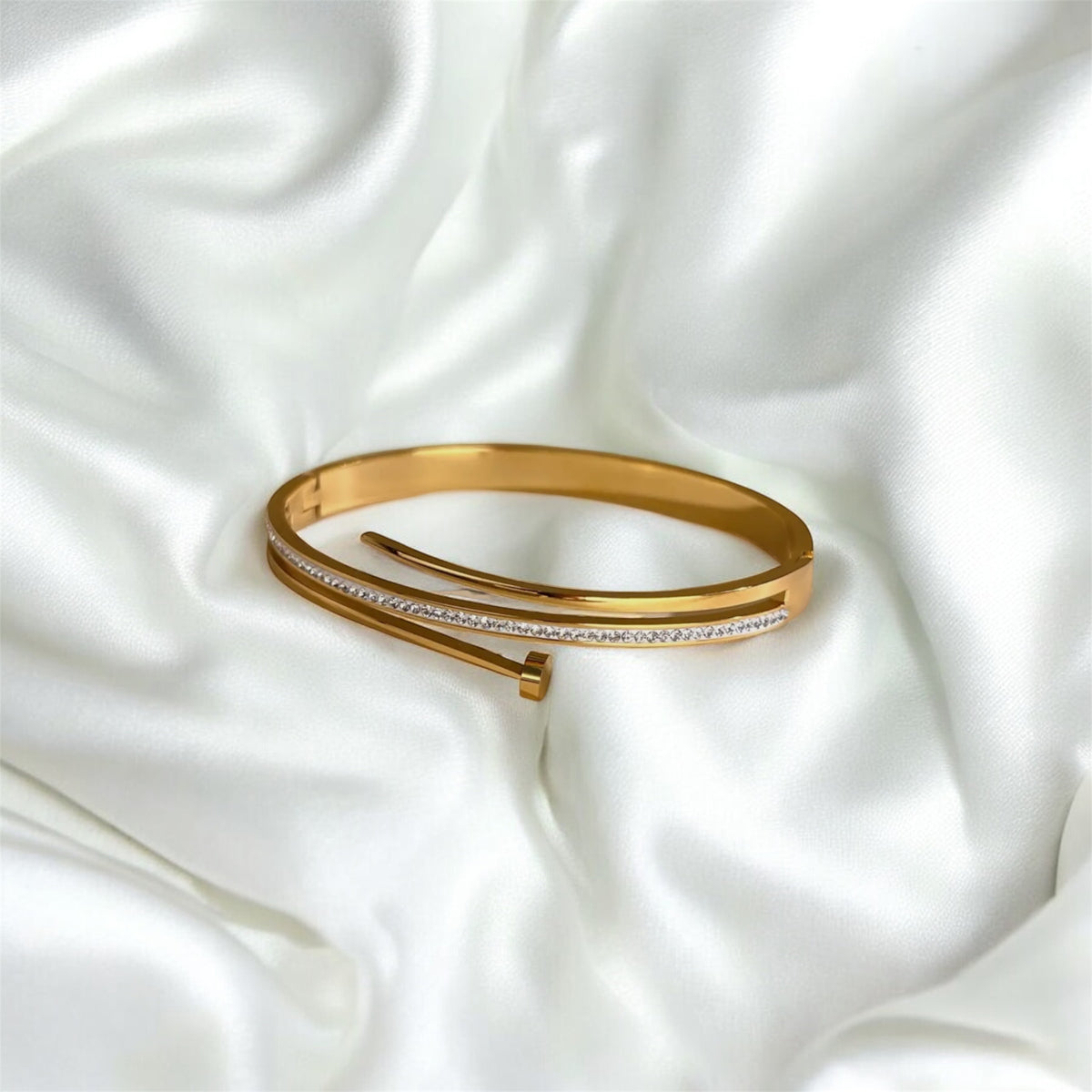 Bracelet jonc, clou avec strass - Acier inoxydable