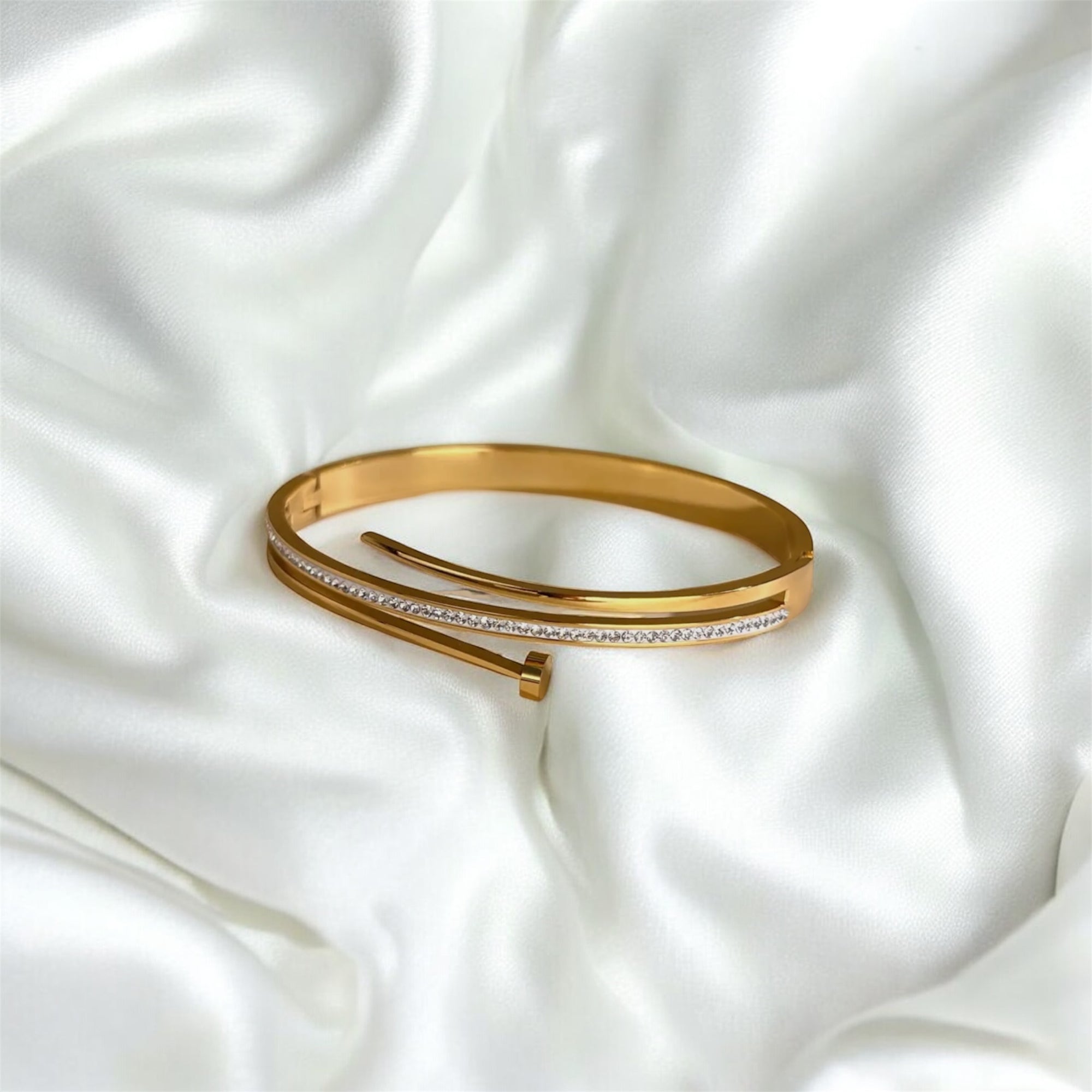 Bracelet jonc, clou avec strass - Acier inoxydable