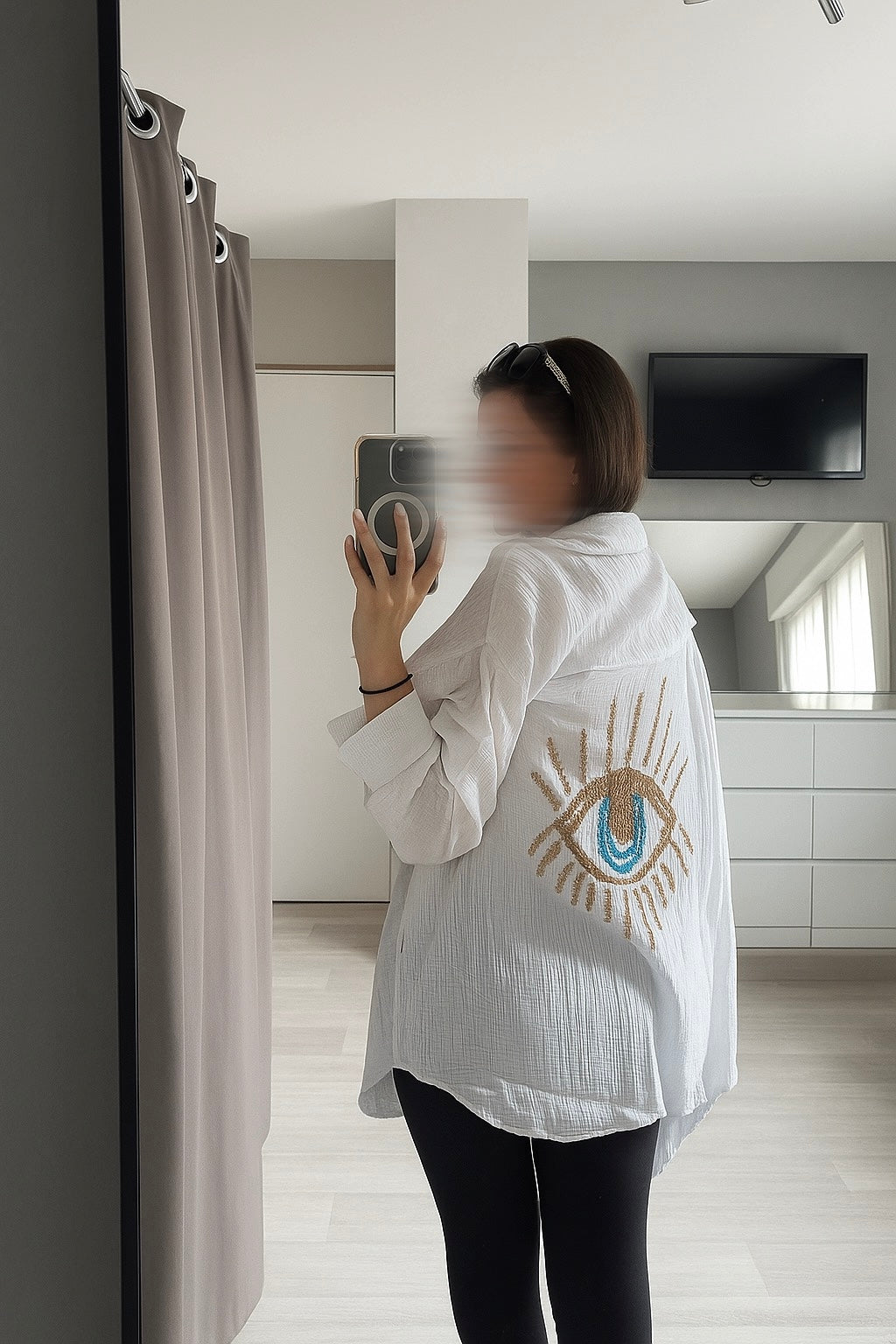 Veste chemise gaz de coton avec motif œil