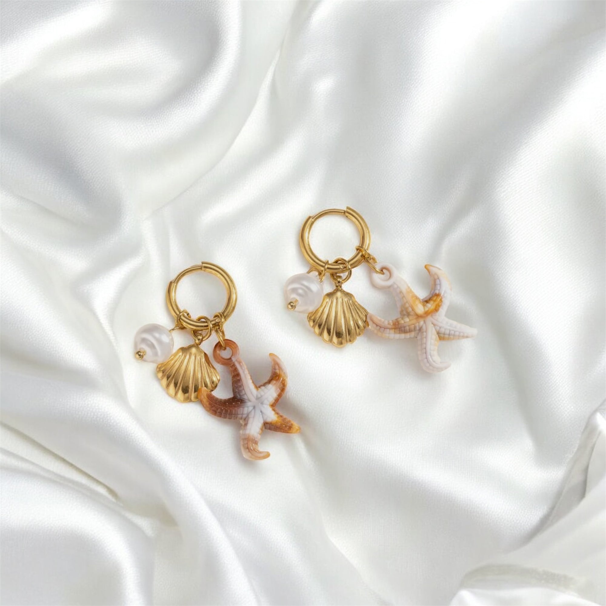 Boucles d’oreilles étoile de mer et coquillages - Acier inoxydable