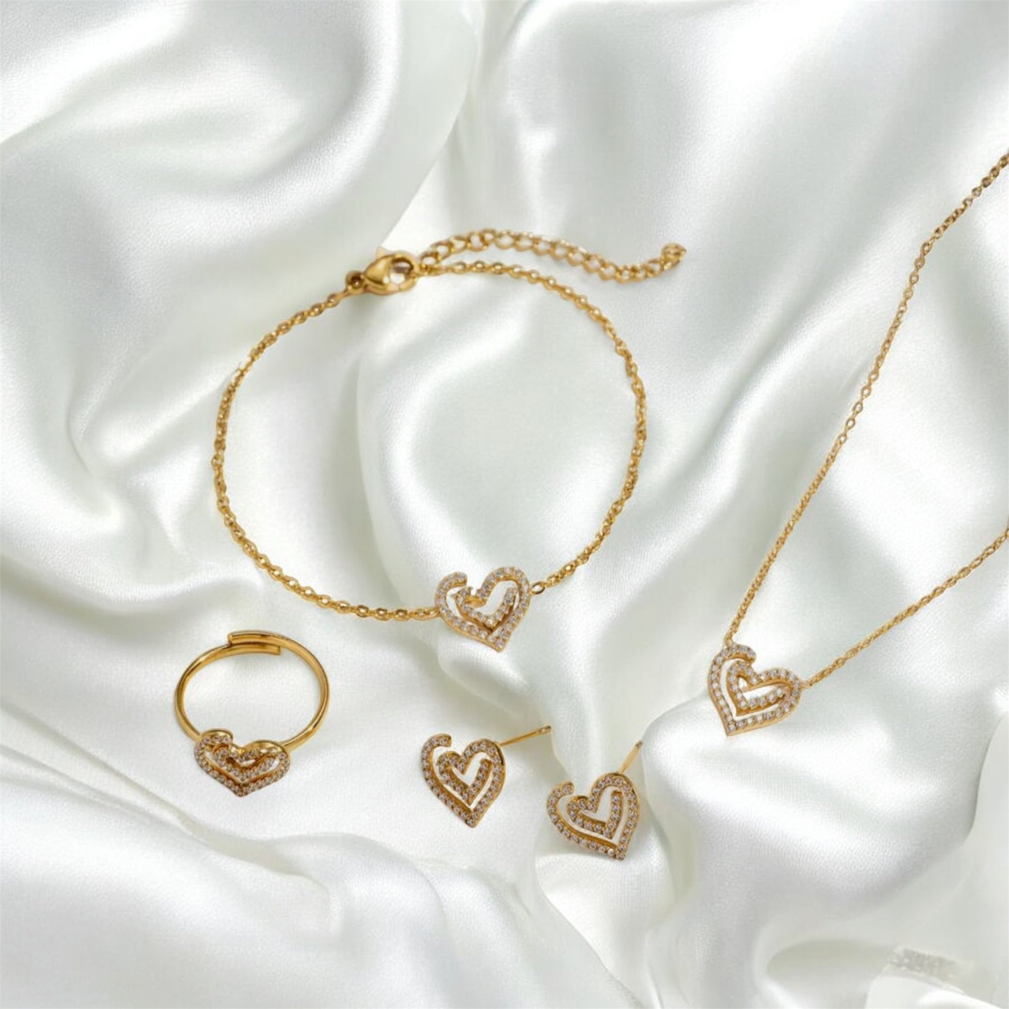 Parure cœur cristal 4 pcs - Acier inoxydable