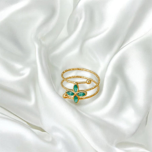 Bague avec fleur - Acier inoxydable