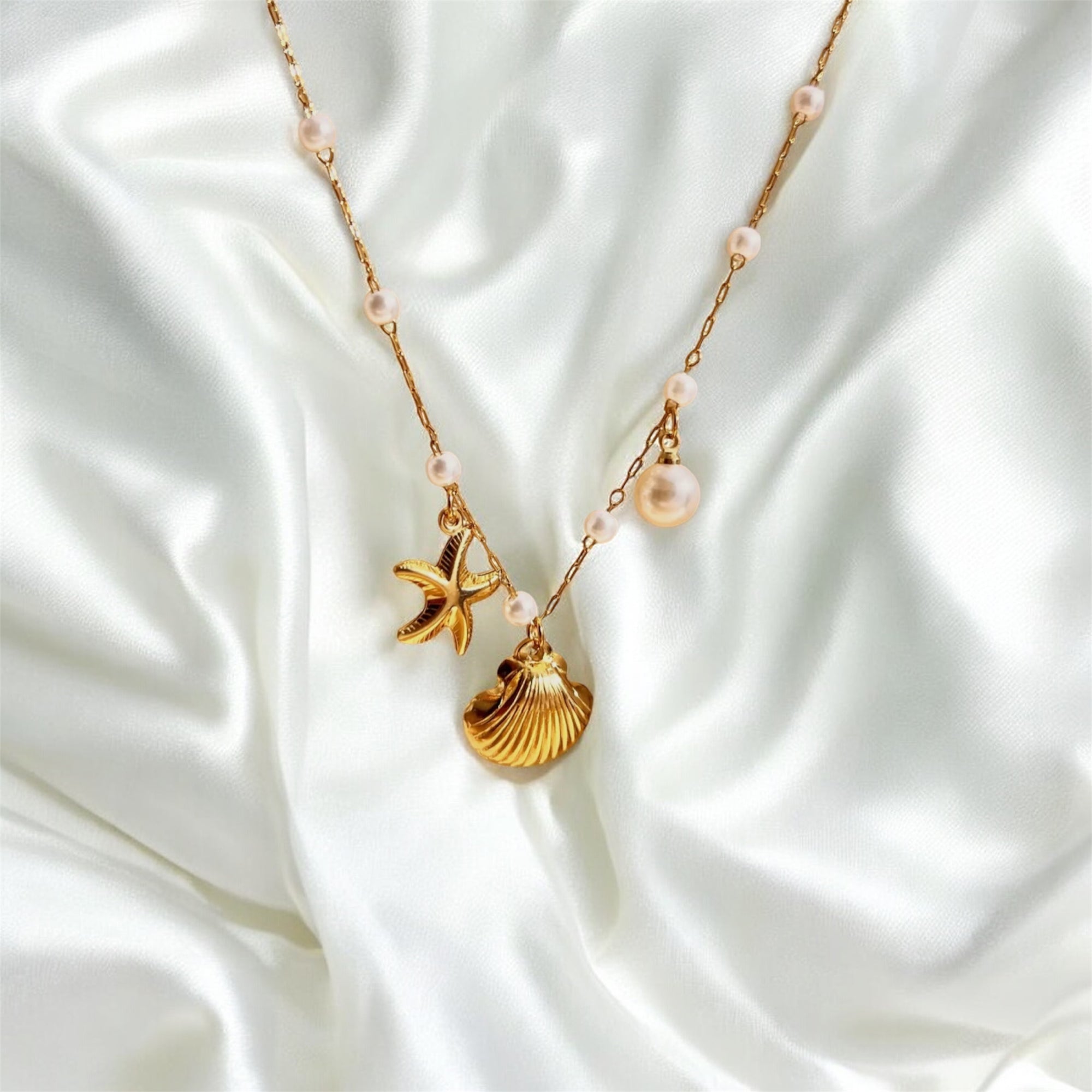 Collier charms étoile de mer et coquillage - Acier inoxydable