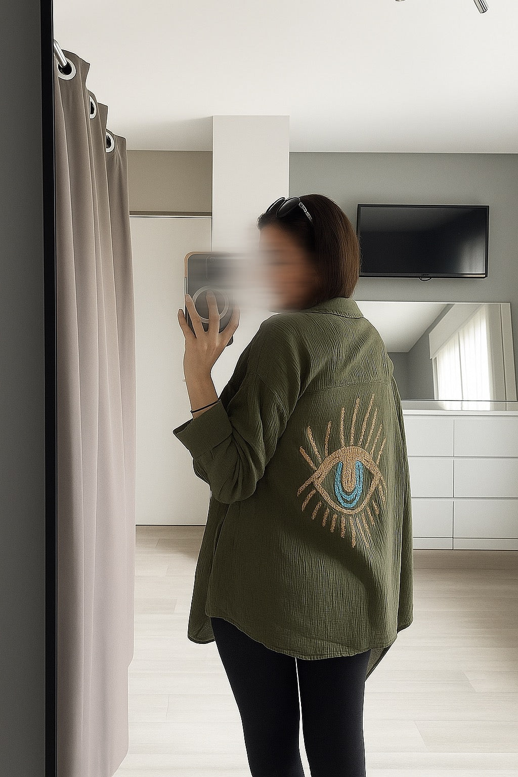 Veste chemise gaz de coton avec motif œil