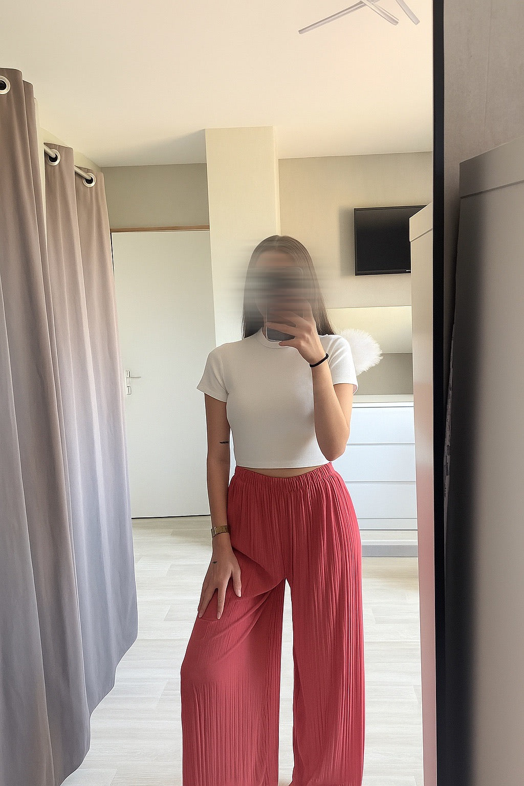 Pantalon plissé fluide, avec doublure