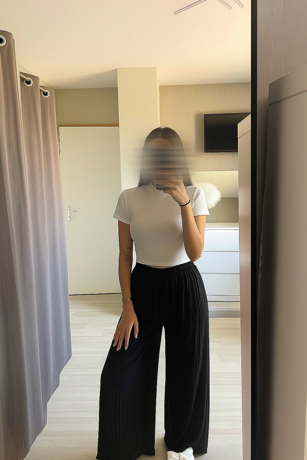 Pantalon plissé fluide, avec doublure