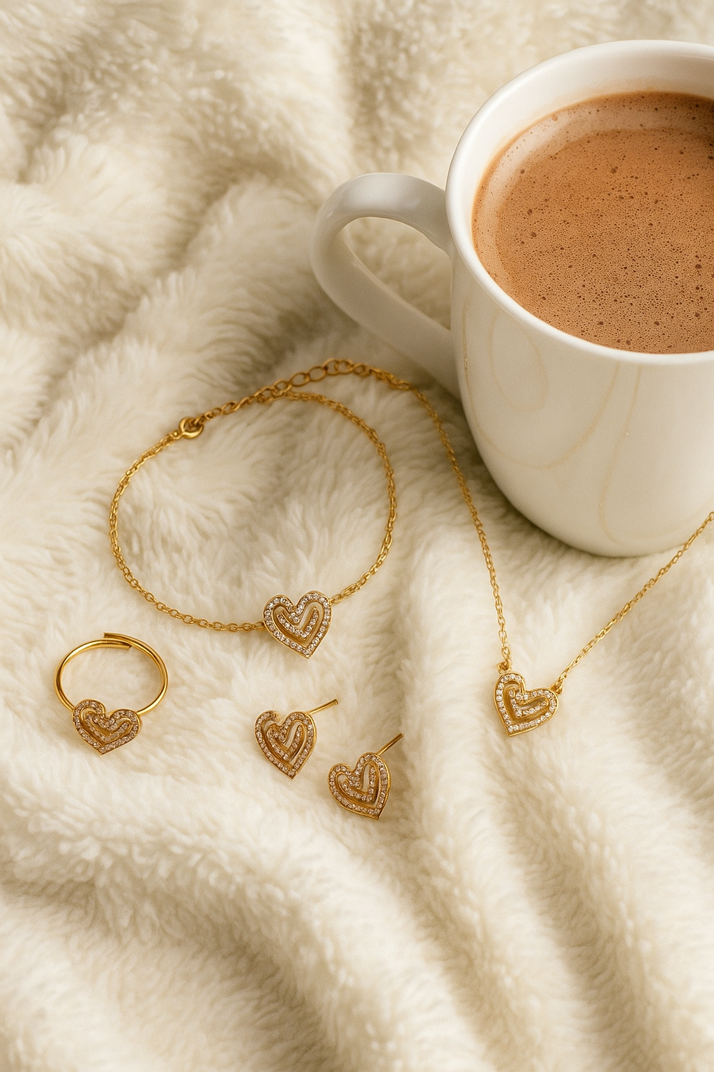 Parure cœur cristal 4 pcs - Acier inoxydable